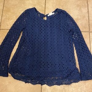 Girls Long Sleeved Navy Blue Lace Shirt